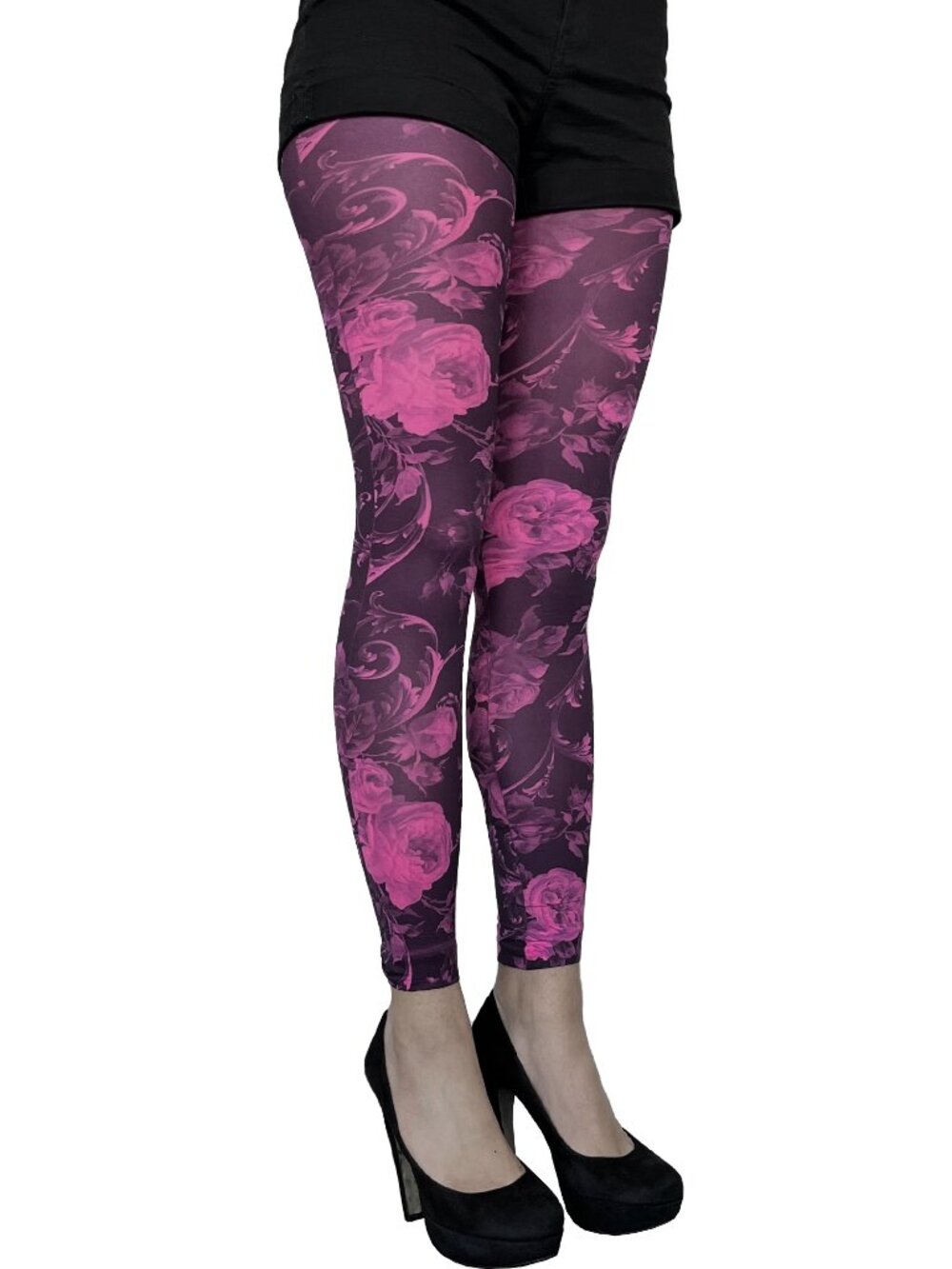 Pink Floral Footless Tights for Women